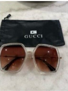 Gucci Clear Frame Sunglasses with Brown Gradient Lenses